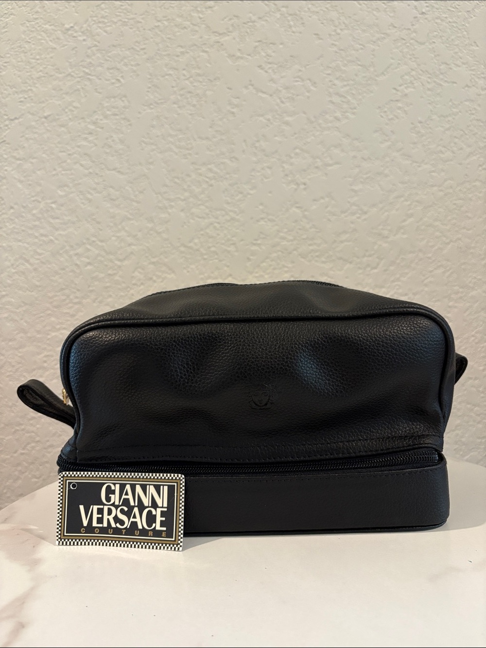 Gianni Versace Medusa Black Pebbled Leather toiletry/cosmetic pouch